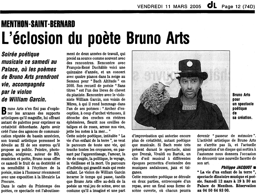 L'éclosion du poète Bruno Arts